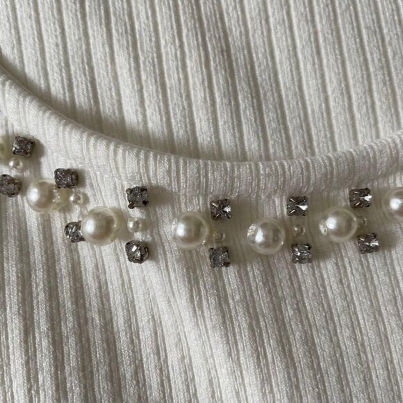 Bejed Ribbed 3/4 Sleeve Top M White - Picture 3 of 7